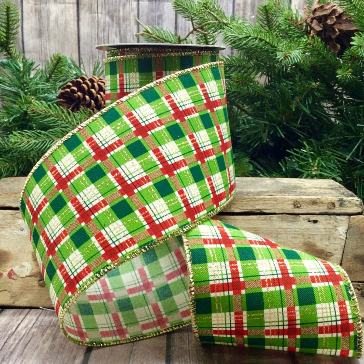 Linen Holiday Plaid Ribbon