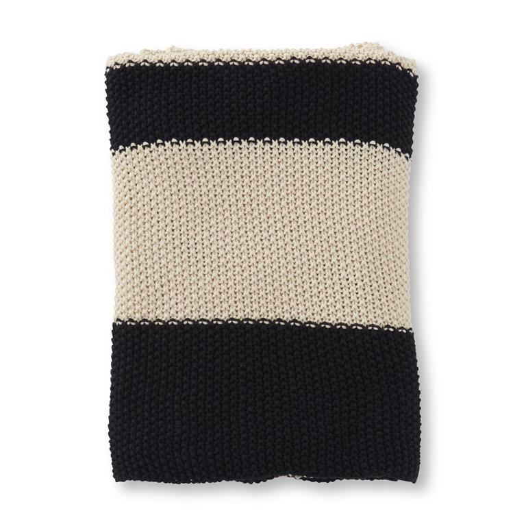 Cotton Knit Black & Cream Striped Throw