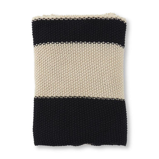 Cotton Knit Black & Cream Striped Throw
