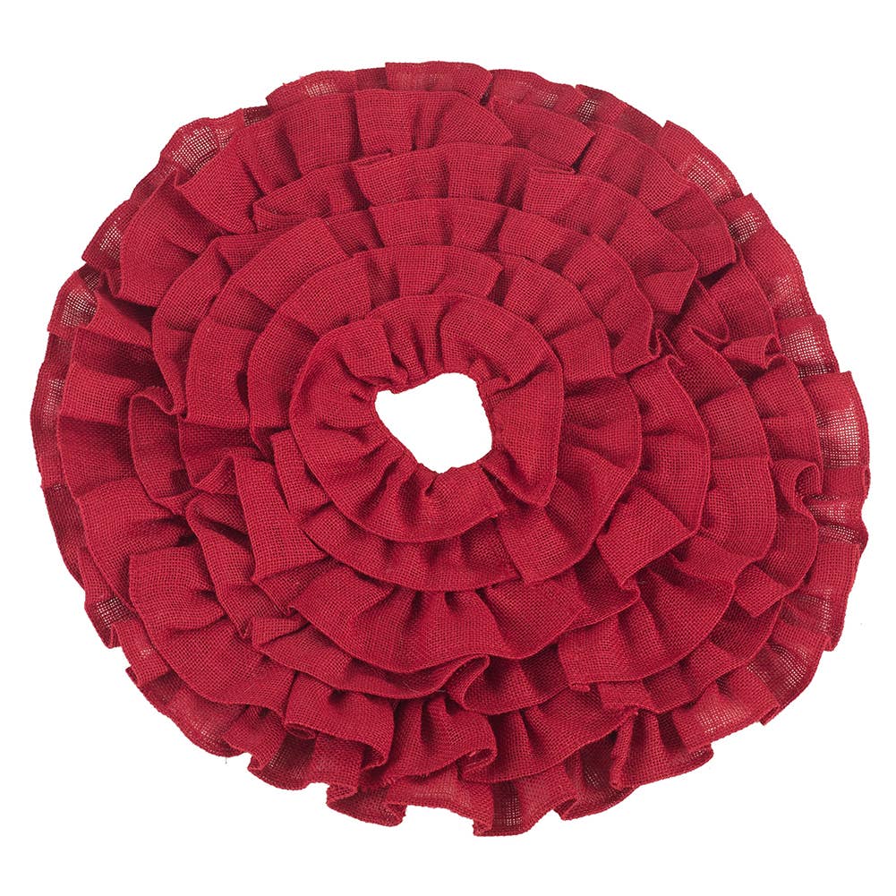 Ruffled Design Burlap Christmas Tree Skirt, Stocking: 56" Tree Skirt / Red