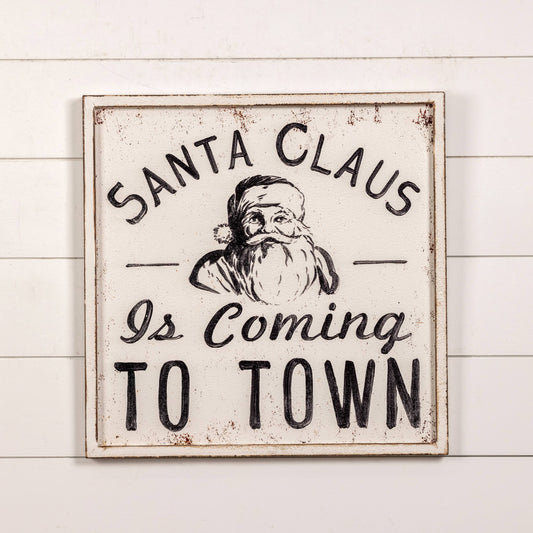 24" BLACK & WHITE SANTA CLAUS IS COMING TO TOWN