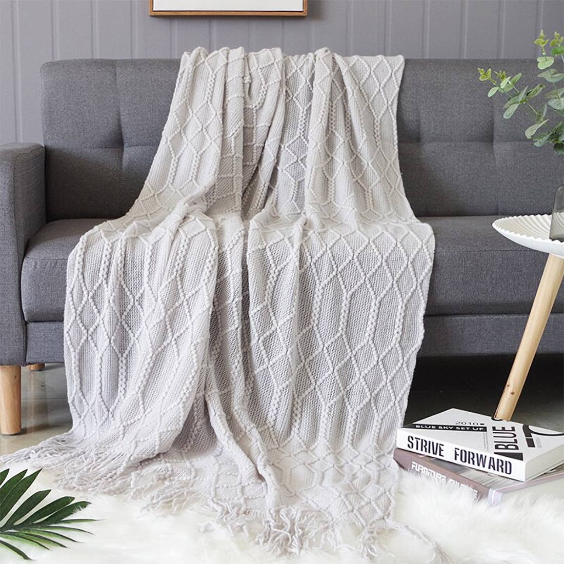 Rhombus Diamond Knit 50x60 Inch Throw Blanket: Olive