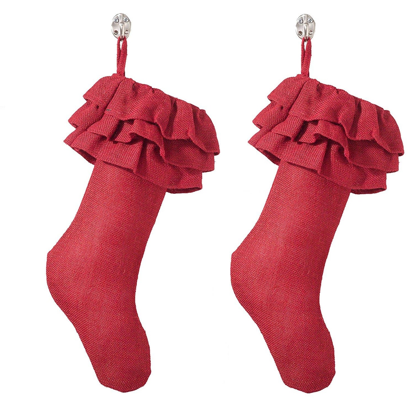 Ruffled Design Burlap Christmas Tree Skirt, Stocking: 56" Tree Skirt / Red