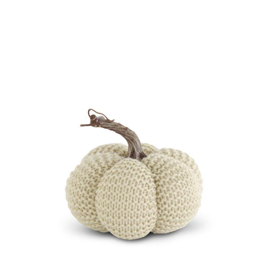 5.75 Inch Cream Knit Stuffed Pumpkin