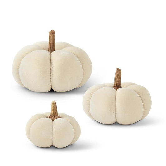 Cream Velvet Pumpkins w/Wood Stem