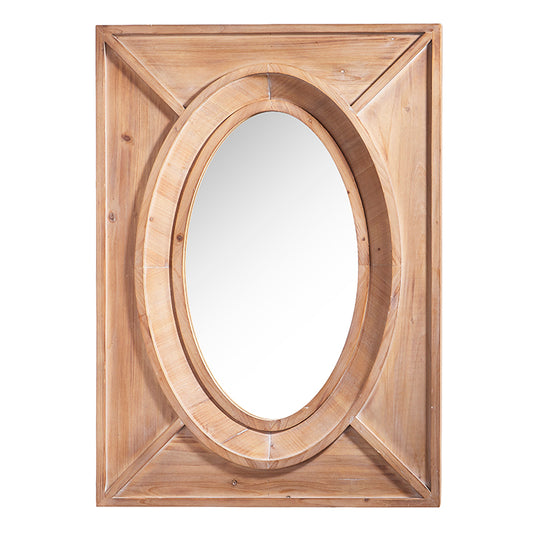 Rectangular Natural Wooden Wall Mirror