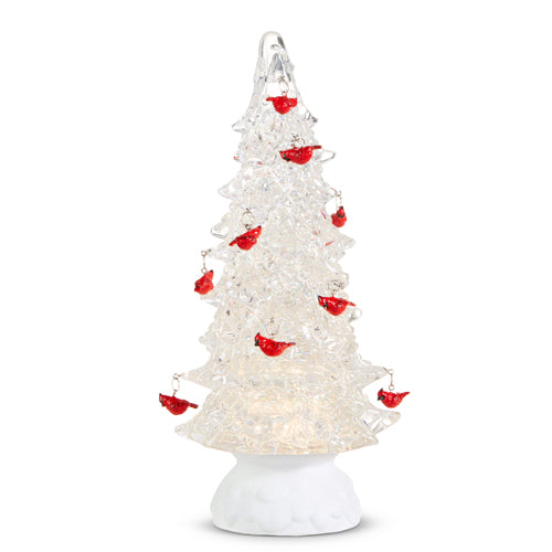 LIGHTED TREE WITH CARDINAL ORNAMENTS