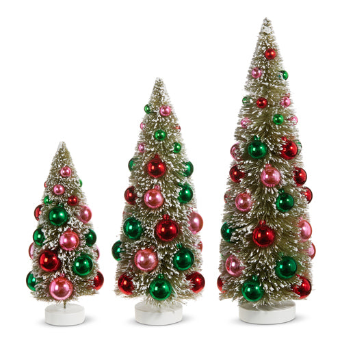 BOTTLE BRUSH TREES WITH ORNAMENTS