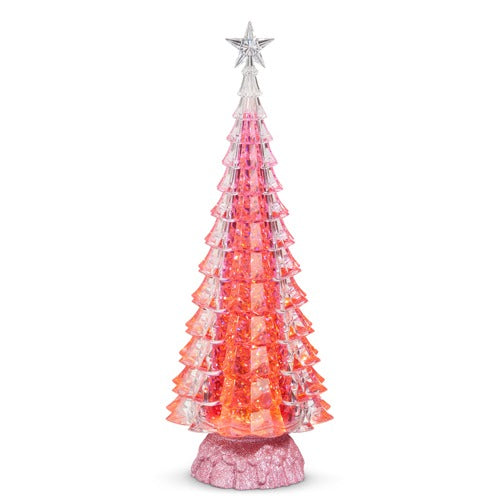 15" LIGHTED PINK TREE WITH SWIRLING GLITTER