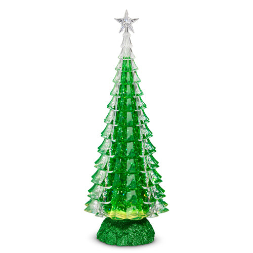 15" GREEN LIGHTED TREE WITH SWIRLING GLITTER