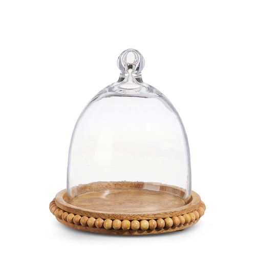 Wood Beaded Tray with Cloche