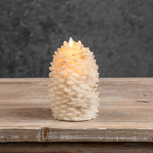 6" MOVING FLAME CREAM PINECONE CANDLE