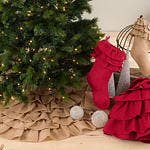 Ruffled Design Burlap Christmas Tree Skirt, Stocking: 56" Tree Skirt / Red