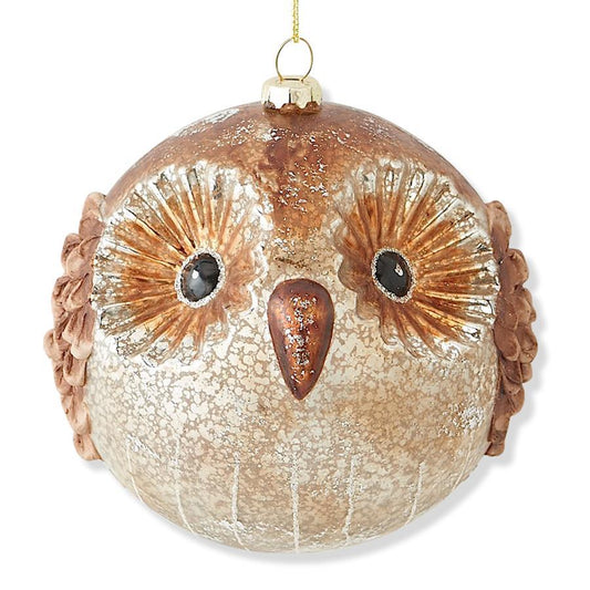 Round Antique Mercury Glass Owl Ornament
