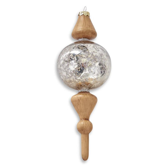 Mercury Glass and Wood Ball Finial Ornament