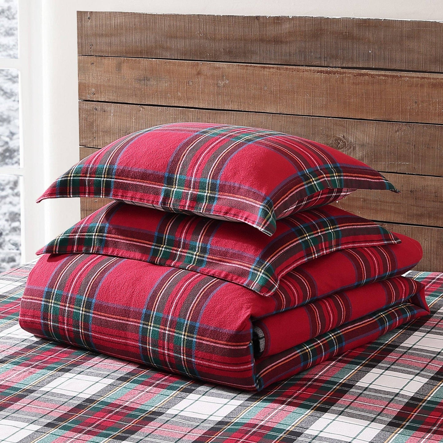 Spencer Plaid Flannel Duvet/Comforter Set: Comforter / King/Cal King / Red