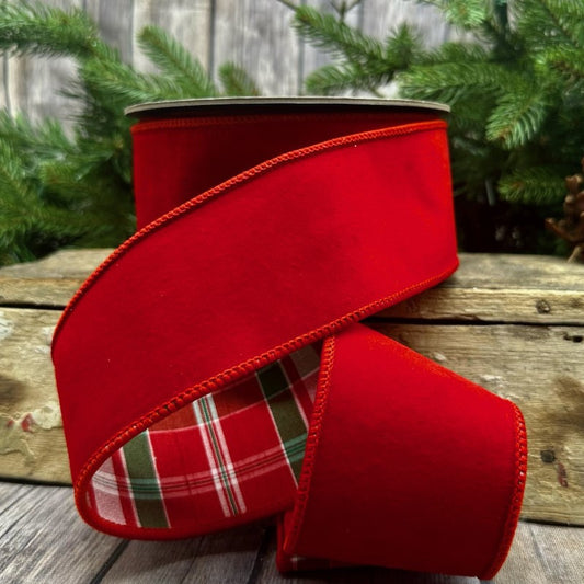 Velvet Red and Green Plaid Ribbon