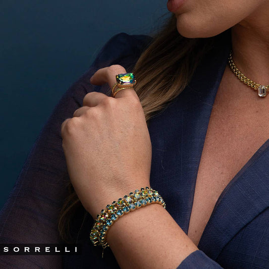 Multi-Colored Crystal and 10K Gold Stretch Bracelet: Vibrant