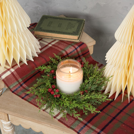 12" SOFT CEDAR & RED BERRY CANDLE RING