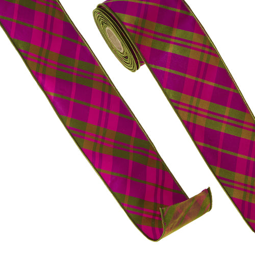 PINK AND GREEN PLAID WIRED RIBBON