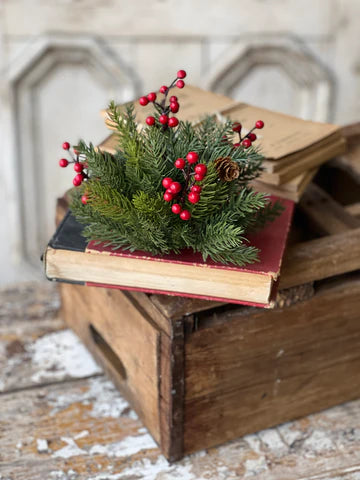 White Spruce with Berries Half Sphere | 8"