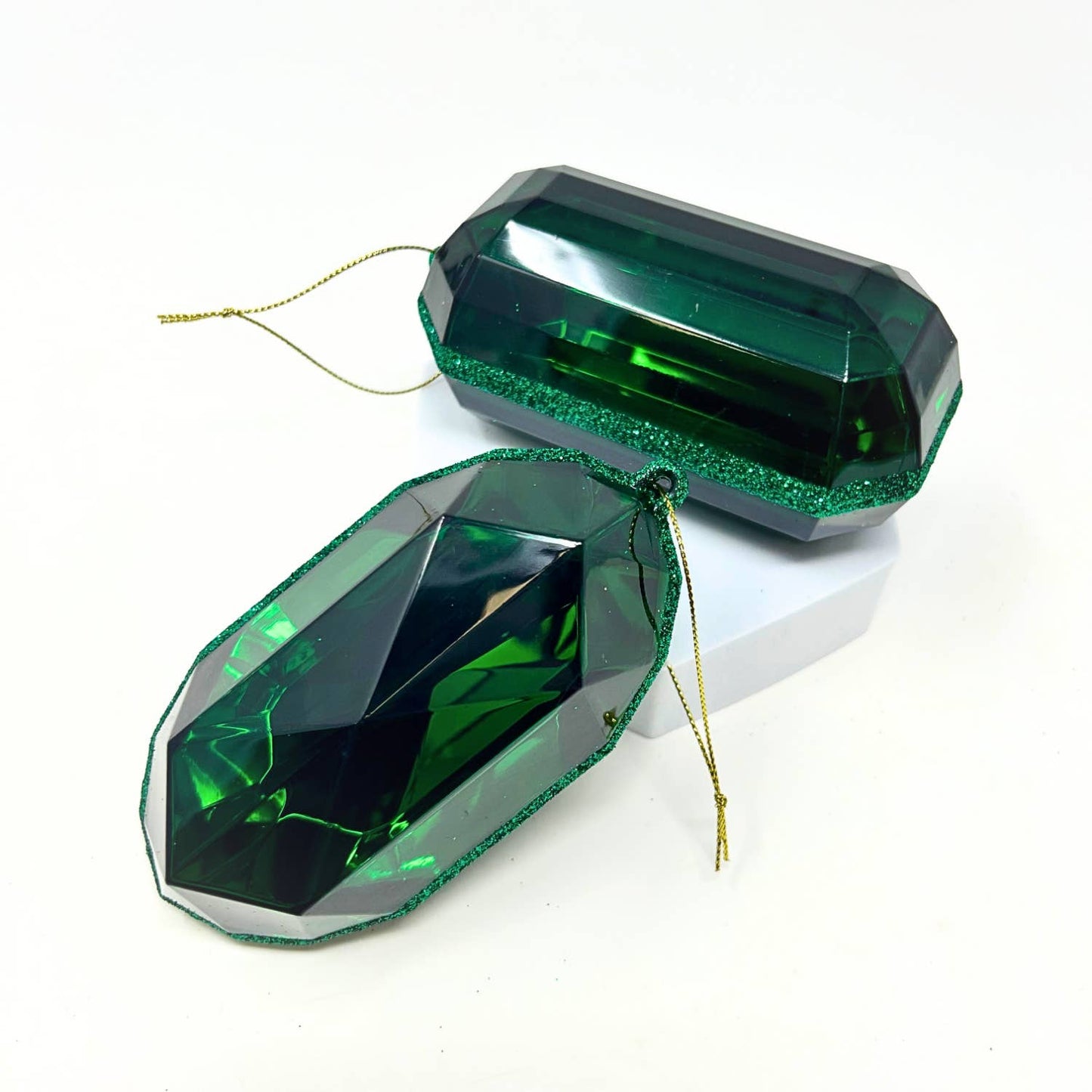 Acrylic RND/OBLNG Precious Gem Ornament 2 Asst. 5" - Emerald