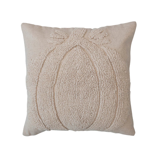 Square Cotton Slub Tufted Pillow w/ Pumpkin