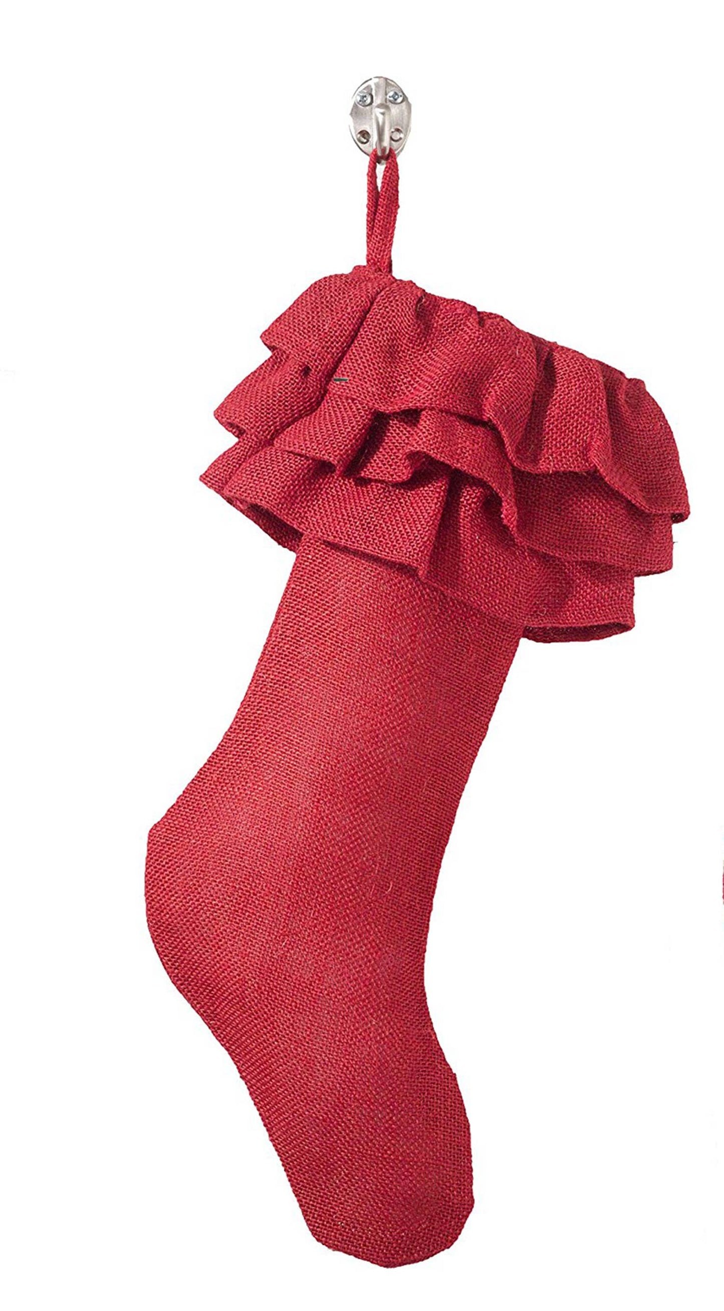 Ruffled Design Burlap Christmas Tree Skirt, Stocking: 56" Tree Skirt / Red