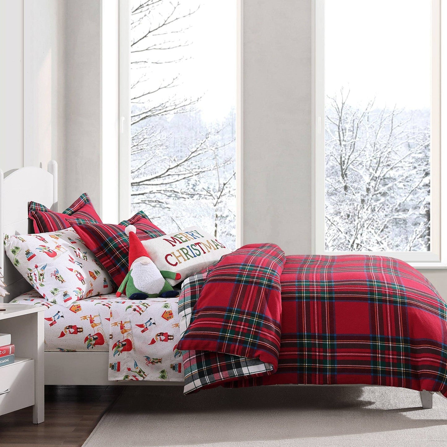 Spencer Plaid Flannel Duvet/Comforter Set: Comforter / King/Cal King / Red