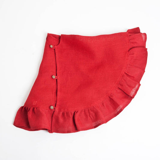 Red Ruffle Trim Burlap Christmas Tree Skirt: 53" round