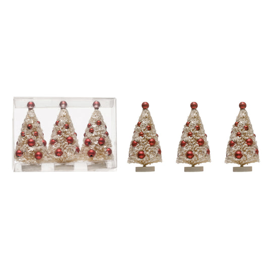 Bottle Brush Trees with Ornaments, Boxed Set of 3