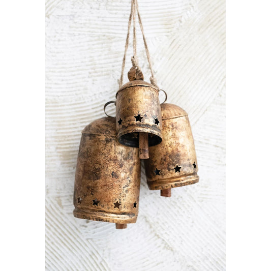 Metal Bell on Jute Rope with Star Cut-Outs