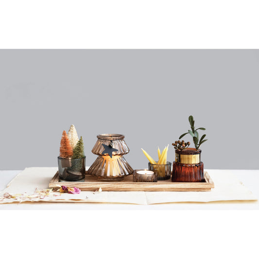 Wood Tray with 5 Glass Tealights