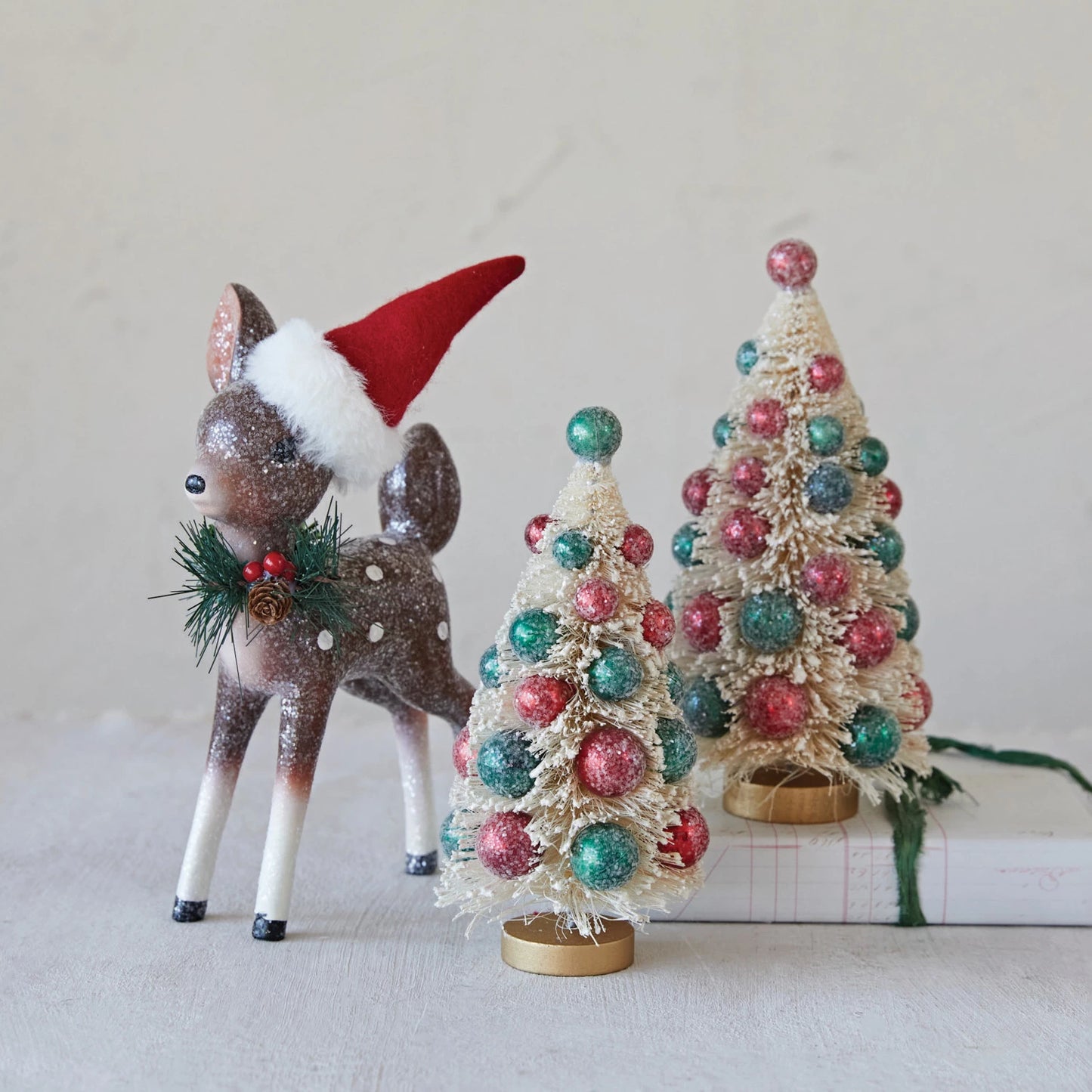 Bottle Brush Trees w/ Red & Green Ornaments