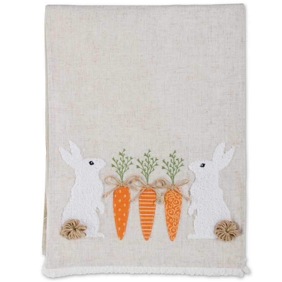 Linen Easter Table Runner w/2 Rabbits and Carrots
