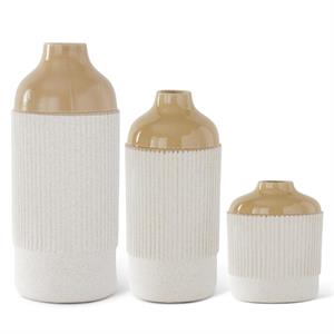 Beige Glazed & White Stoneware Vases