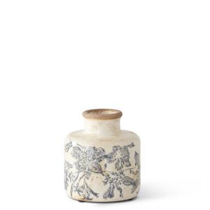 Small White & Gray Floral Ceramic Vase