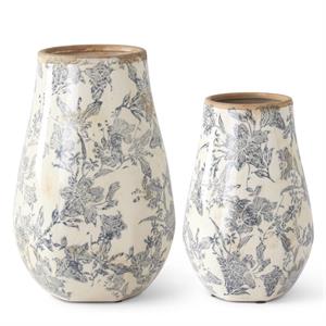 White & Black Floral Ceramic Vases