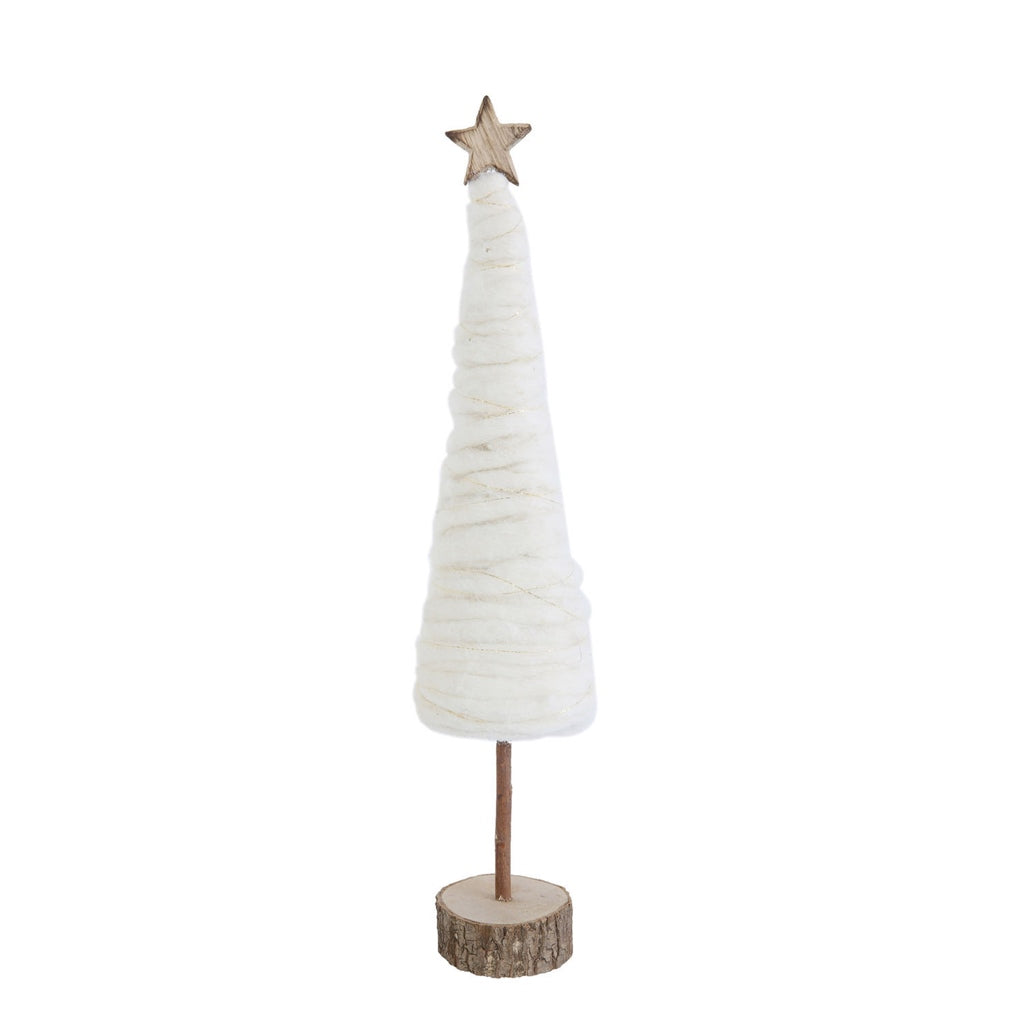 Wool Christmas Tree w/ Star on Wood Base, Cream