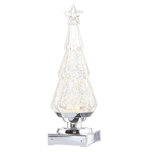 11.75" LIGHTED CLEAR TREE WITH SILVER SWIRLING GLITTER
