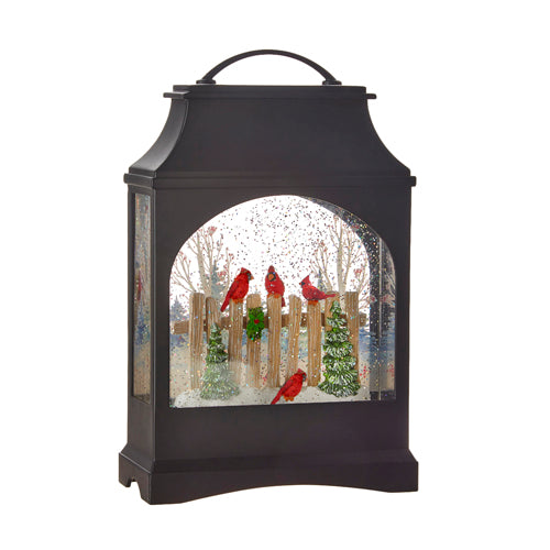 CARDINAL ON FENCE LIGHTED WATER LANTERN
