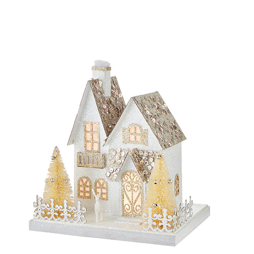 Lighted House with Gold Deer