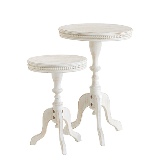 DISTRESSED WHITE BEADED EDGE SIDE TABLE