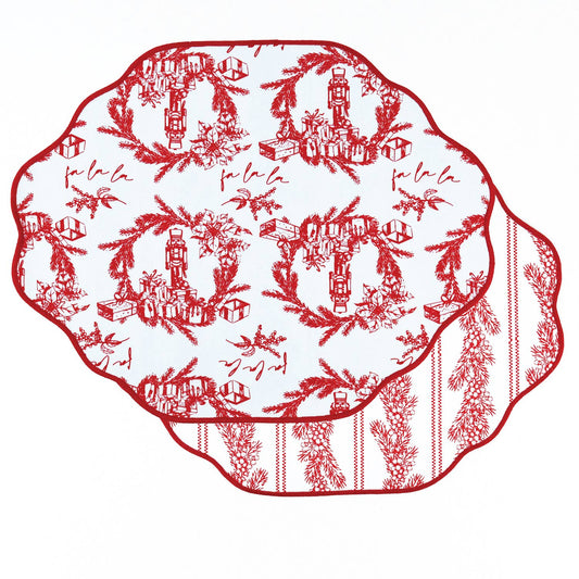 Holiday Toile Red Scalloped Reversible Placemat Set