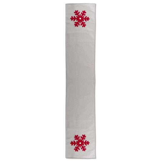 70 Inch Gray Cotton Runner w/Red Snowflakes & Buttons