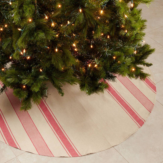 Rustic Red Banded Cotton Holiday Christmas Tree Skirt