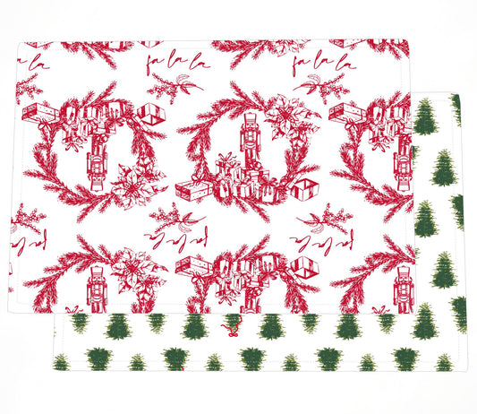 Holiday Toile Red Reversible Placemat Set