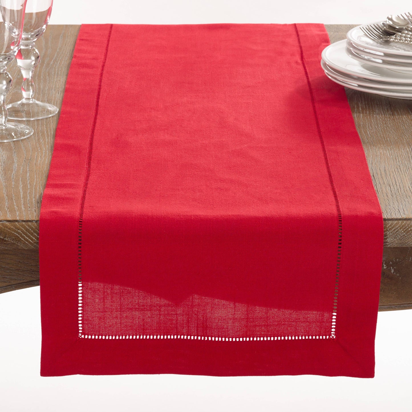 Red Hemstitch Table Runner: 14"x36"