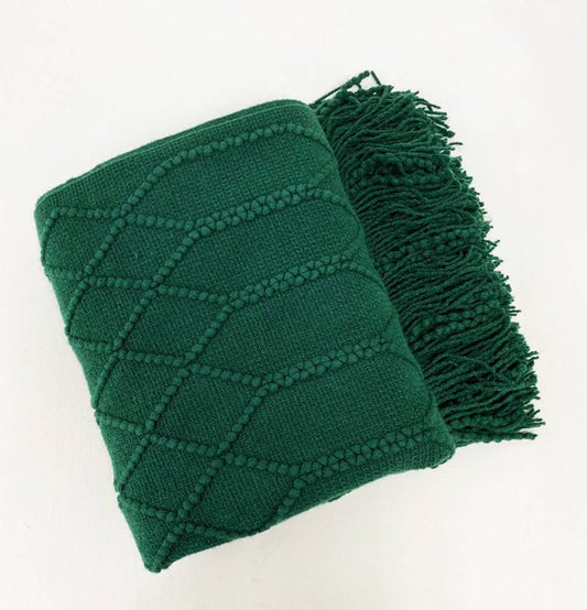 Rhombus Diamond Knit 50x60 Inch Throw Blanket: Olive