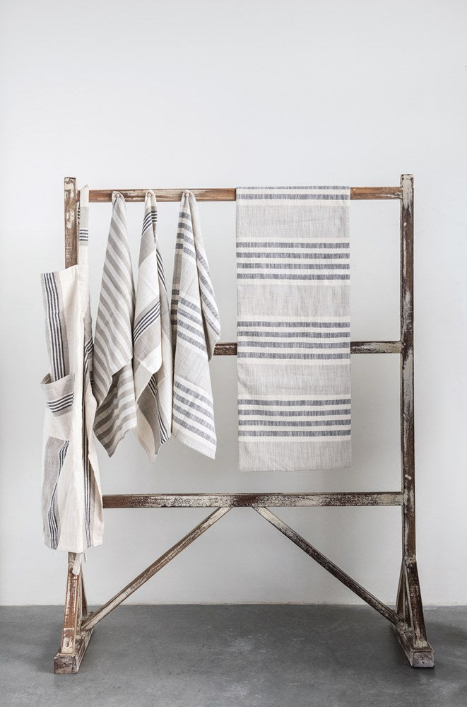 Woven Cotton Stripe Table Runner, Black & Cream Color